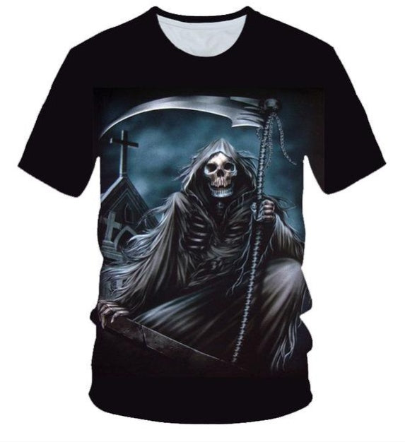 T-shirt punk moto pour homme avec motif tête de mort