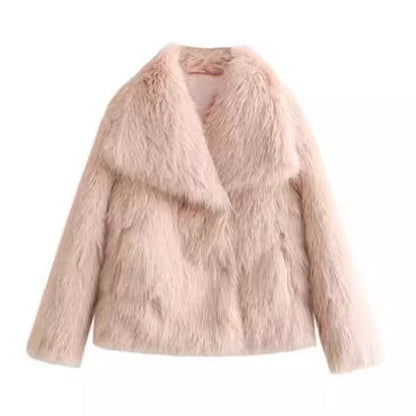 Manteau d'hiver en peluche à la mode pour femme, épais, à revers, décontracté, à manches longues