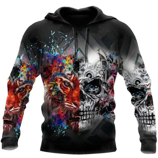 3D Animal Skull Print Men's Long Sleeve Hoodie