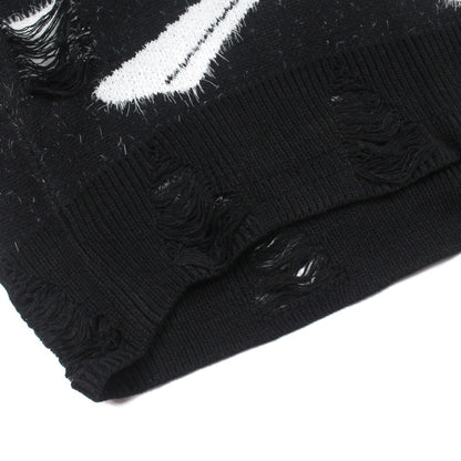 Skull Jacquard Ripped Sweater Men