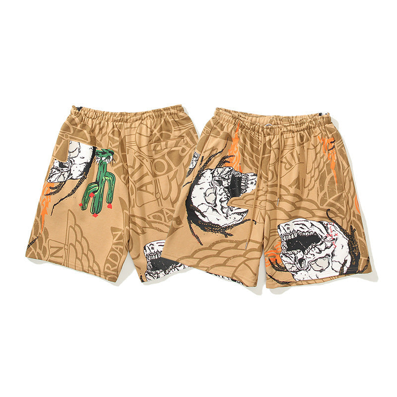 Lässige Shorts mit Totenkopf- und Kaktus-Print für Herren und Damen