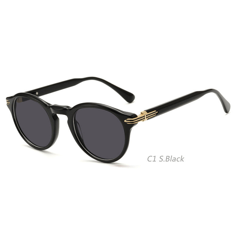 Japanese-style Men's Retro Pattern Cloth Round Frame UV-proof Sunglasses