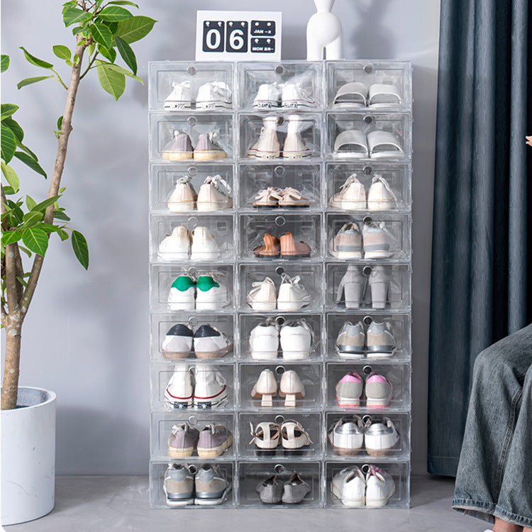 Boîte à chaussures en plastique transparente de type tiroir, résistante à la poussière et à l'humidité