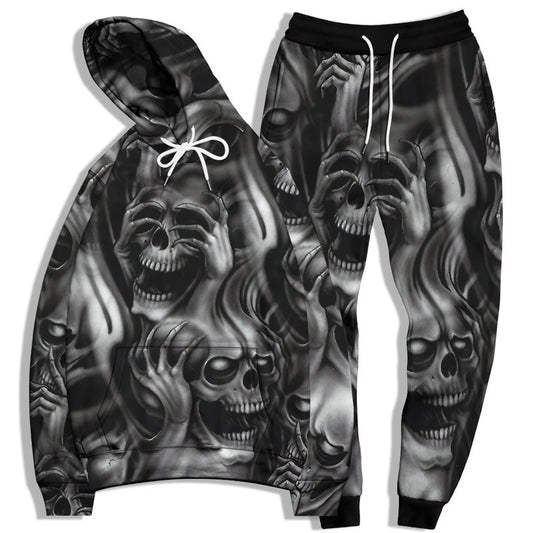 Langärmliges lockeres Sweatshirt für Herren mit Totenkopf-Print