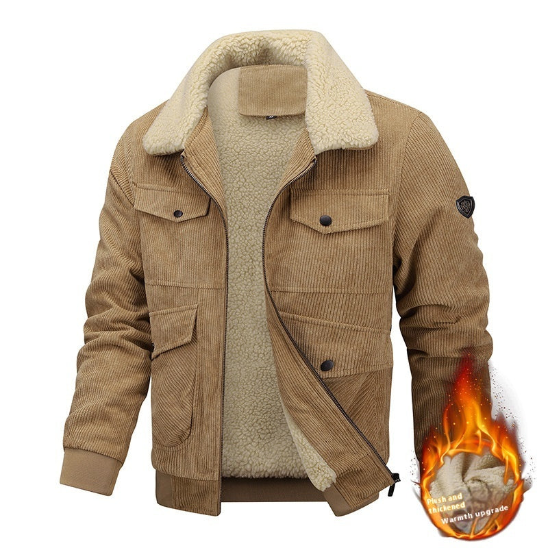 Winter Revers Fleecejacke mit Taschen Warm verdicken Baumwollmantel Herrenbekleidung