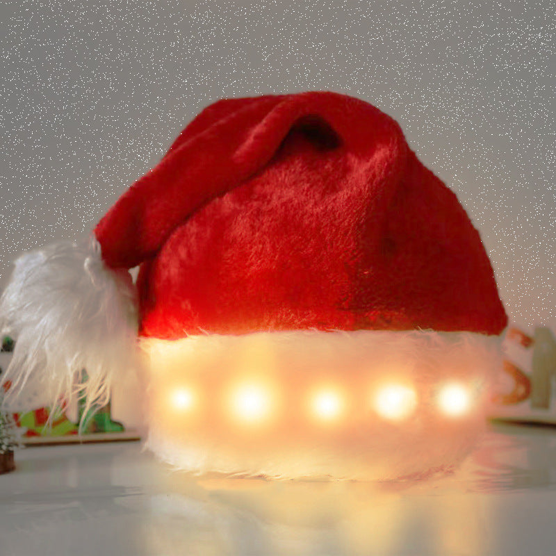 Chapeau de Noël en peluche avec lumière LED pour enfants et adultes Décorations de Noël Fournitures de Noël Chapeau de Père Noël lumineux Décoration de la maison