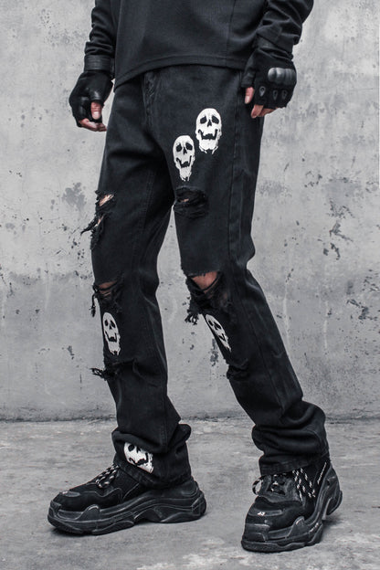 Skull And Crossbones Distressed Jeans Men