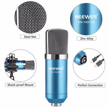 Neewer NW-7000 Microphone à Condensateur de Studio Professionnel USB et NW-35 Support de Bras de Suspension Réglable avec Support Antichoc et Kit de Pince de Montage de Table Parfait pour la Diffusion et l'Enregistrement Sonore