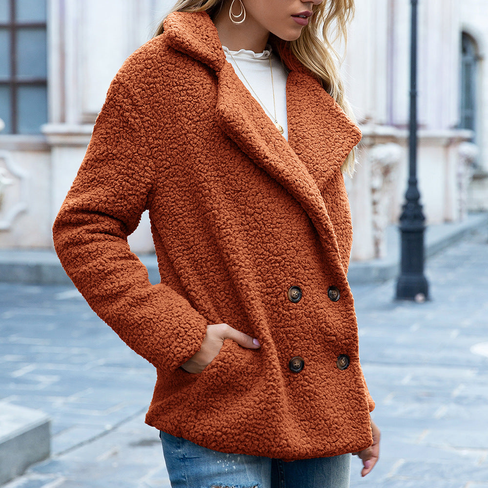 Manteau moelleux à revers ample veste boutonnée d'hiver cardigan vêtements d'extérieur pour femmes vêtements