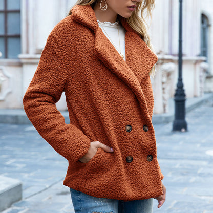 Manteau moelleux à revers ample veste boutonnée d'hiver cardigan vêtements d'extérieur pour femmes vêtements