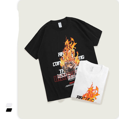 Kurzarmshirt für Herren mit Flammen-Totenkopf-Print