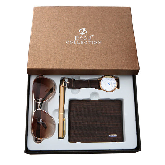 Coffret cadeau pour homme, montre, portefeuille, stylo signature, lunettes de soleil