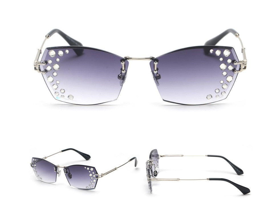 Frameless cut-edge sunglasses with mirror-set flash diamonds