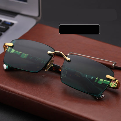 Lucky Dark Green Frameless Trimmed Sunglasses