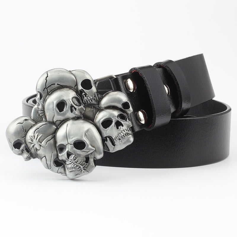 Ceinture décorative en cuir pur avec motif tête de mort