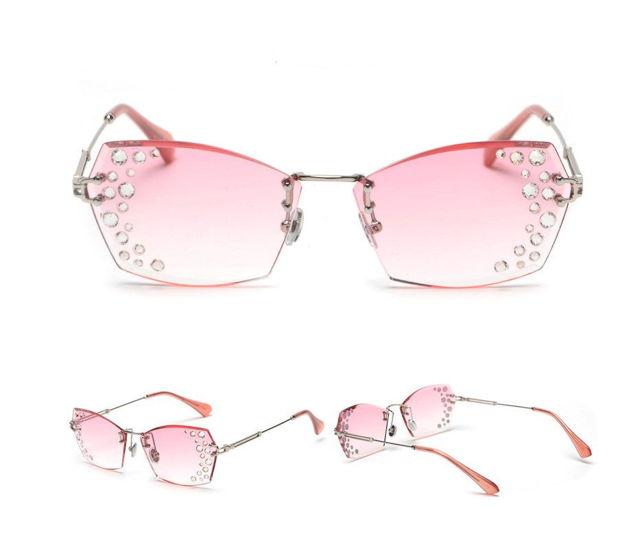 Frameless cut-edge sunglasses with mirror-set flash diamonds