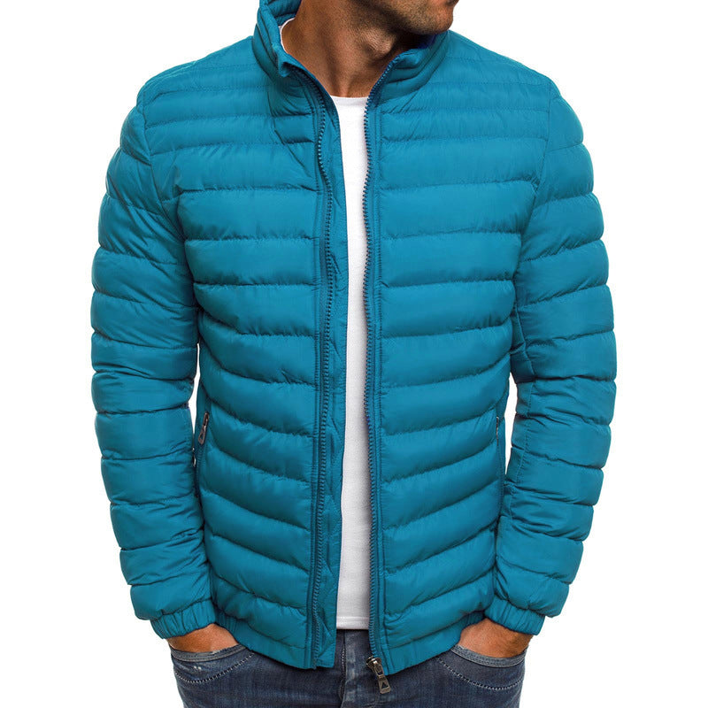 Veste pour homme avec fermeture éclair, couleur unie, manches longues, poches, résistant au froid, automne, coton épais, rembourré, pardessus pour l'extérieur