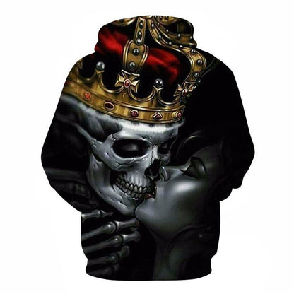 Digital Printed Kissing Skull Hooded Men's Sweatshirt