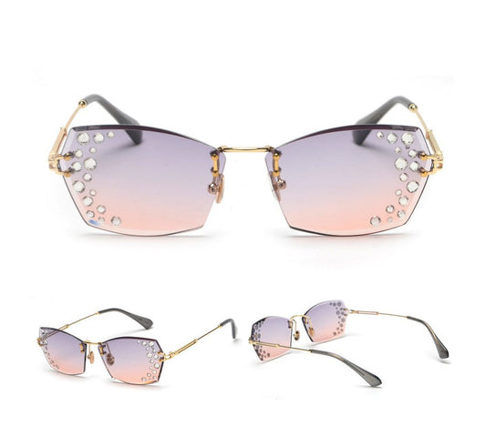 Frameless cut-edge sunglasses with mirror-set flash diamonds