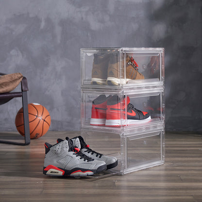 Magnetic Home High-Top Basketball Shoe Box Moisture-Proof And Fust-Proof Plastic Acrylic Transparent Storage Shoe Box Display Shoe Cabinet