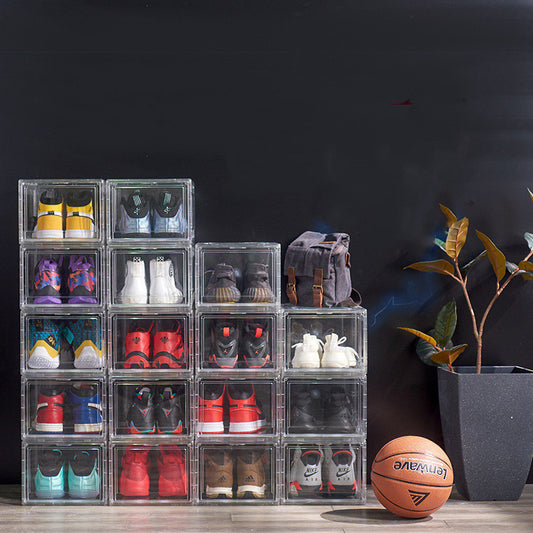 Magnetischer High-Top-Basketball-Schuhkarton für zu Hause, feuchtigkeits- und staubdicht, transparenter Kunststoff-Acryl-Aufbewahrungsschuhkarton, Schuhschrank