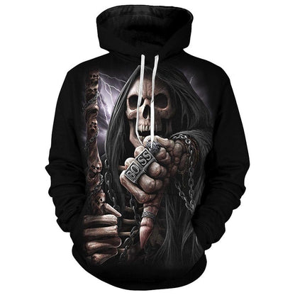 Skull Print Sweatshirt Men'S Long Sleeve Pullover Sweatshirt