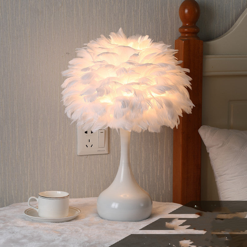 Feather Table Lamp Bedroom Bedside Lamp Nordic Ins