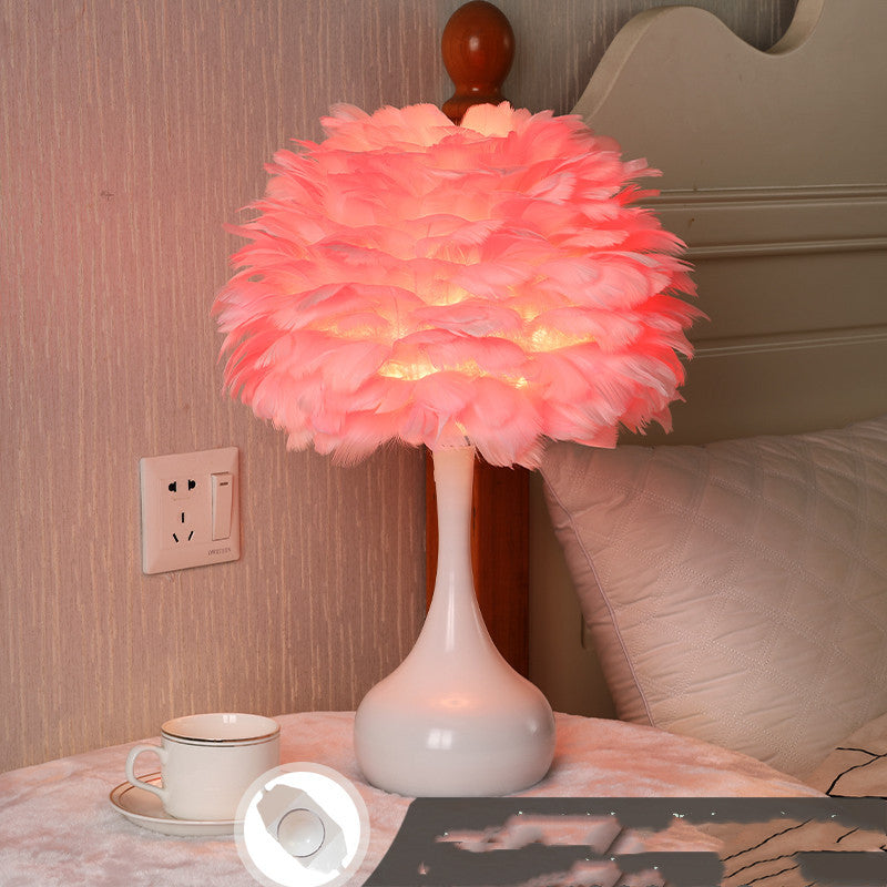 Feather Table Lamp Bedroom Bedside Lamp Nordic Ins