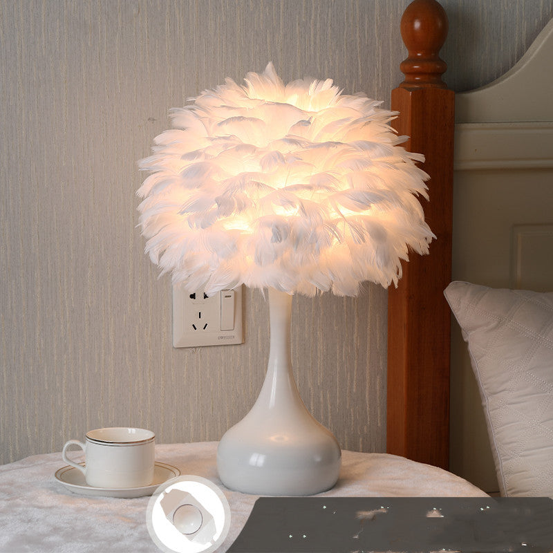 Feather Table Lamp Bedroom Bedside Lamp Nordic Ins