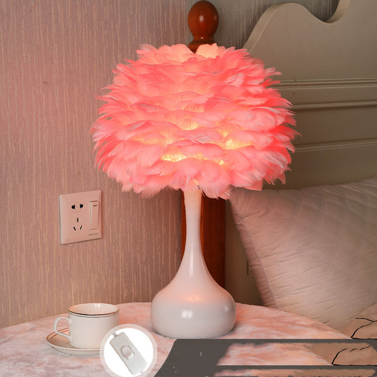 Lampe de table en plumes Lampe de chevet pour chambre à coucher Nordic Ins