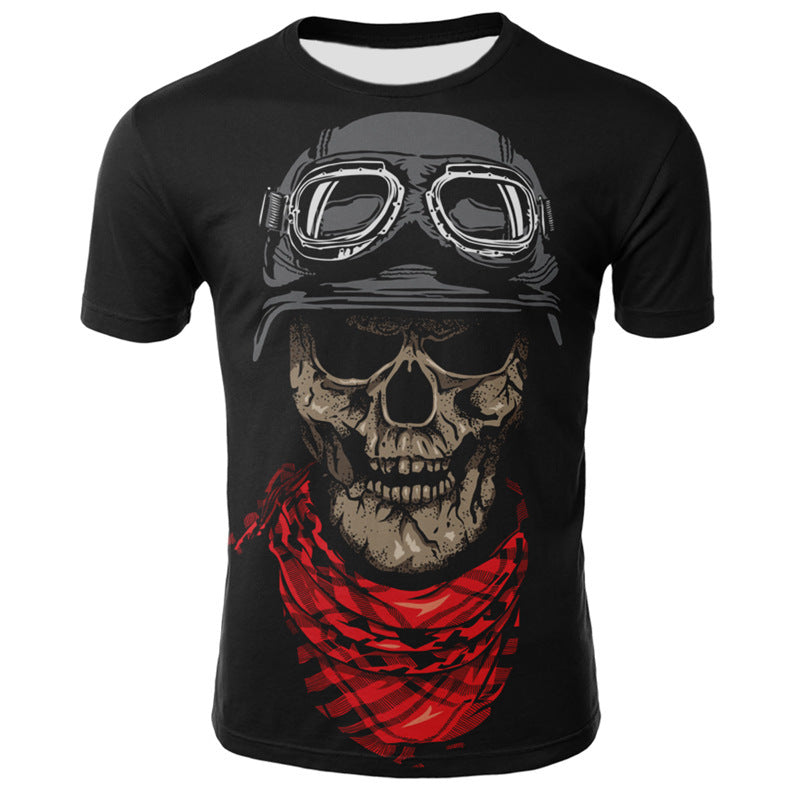 T-Shirt mit 3D-Digitaldruck „Rauchender Totenkopf“