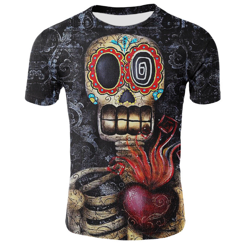 T-Shirt mit 3D-Digitaldruck „Rauchender Totenkopf“