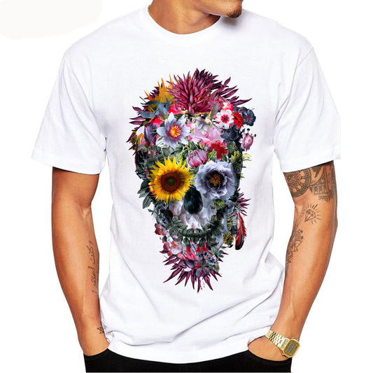 Voodoo Tide – Cooles T-Shirt mit Blumen-Totenkopf-Print