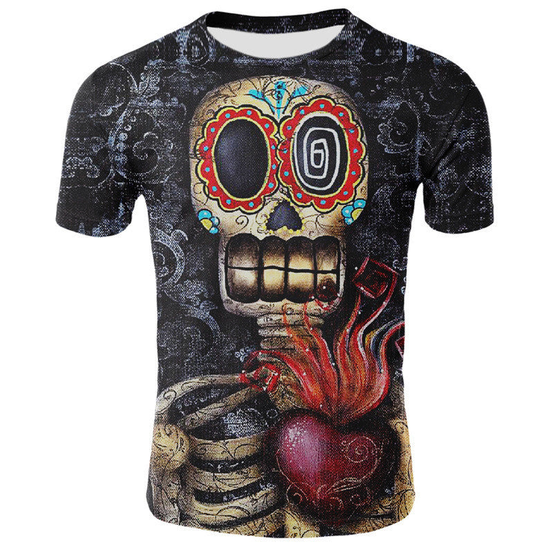 Smoking Skull 3D Digital Print T-shirt