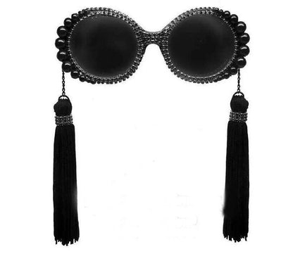 Fringed Pearl Rhinestone Retro Round Sunglasses