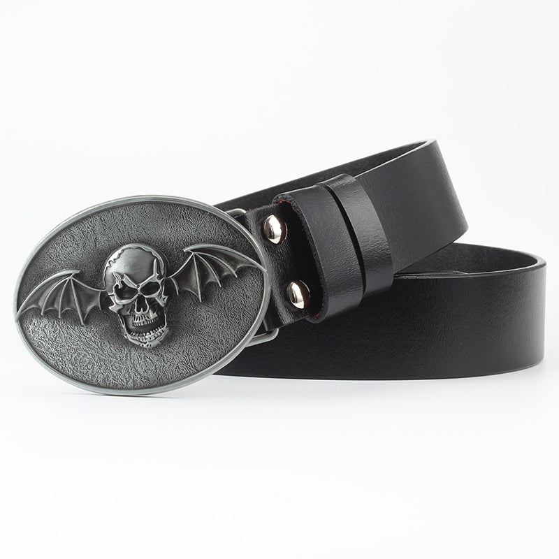 Ceinture décorative en cuir pur avec motif tête de mort