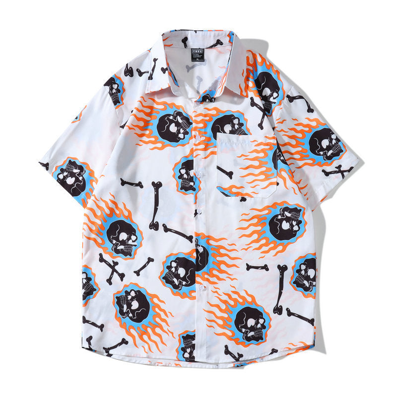 Men's Casual Beach Skull Print Shirt Shorts Set