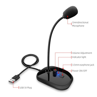 Gooseneck Computer Microphone USB Sound Card Monitor