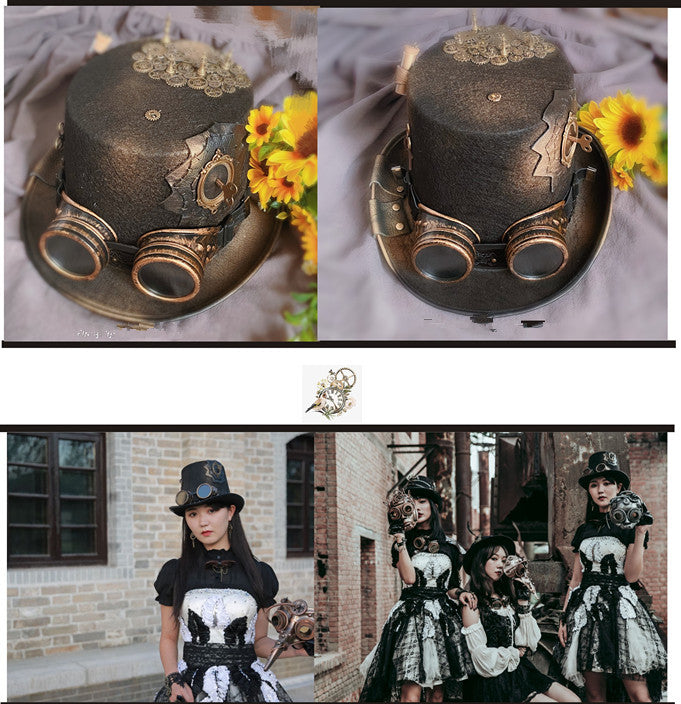 Steampunk Lolita Removable Glasses Metal Gear Leather