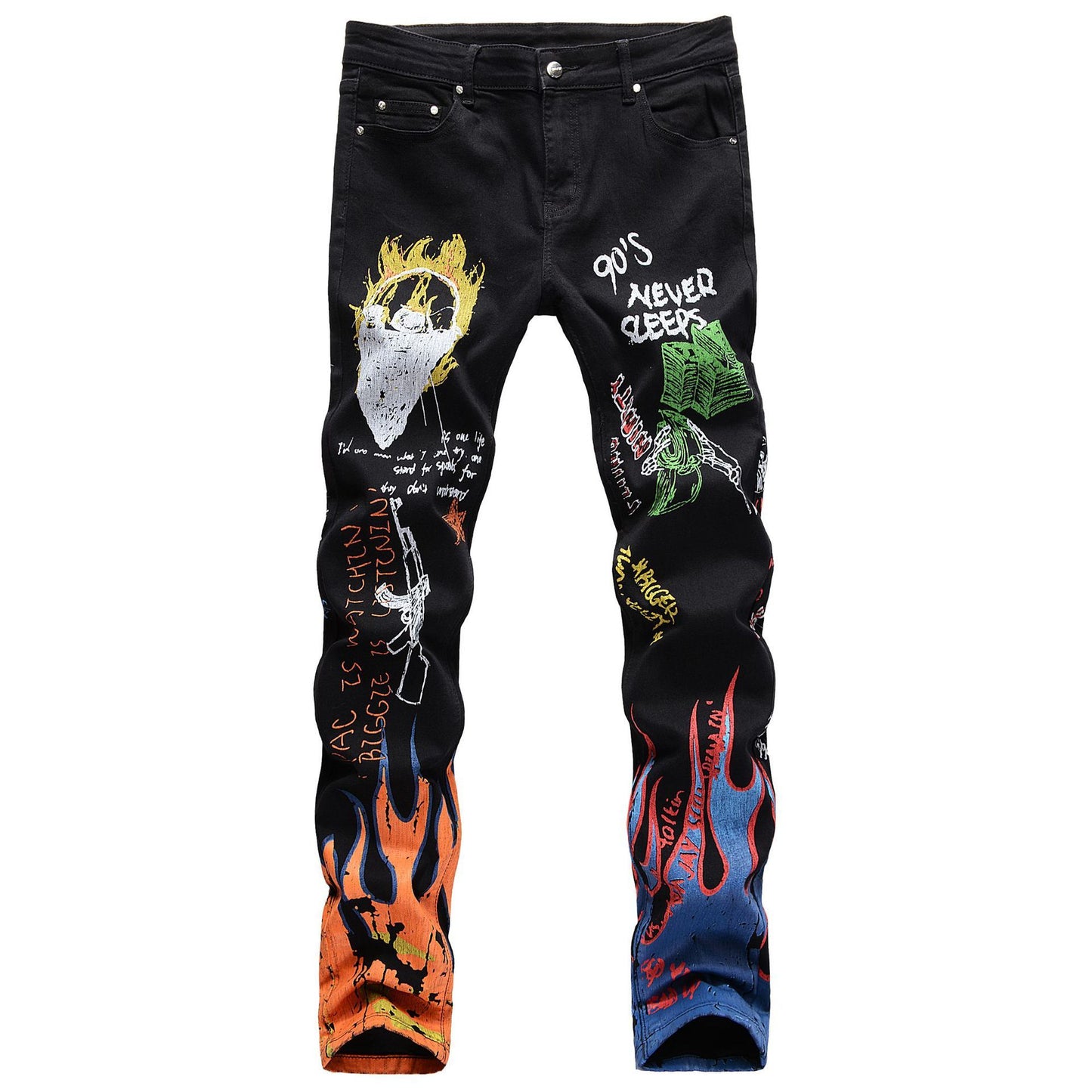 Pantalon imprimé couleur noir et blanc crâne graffiti