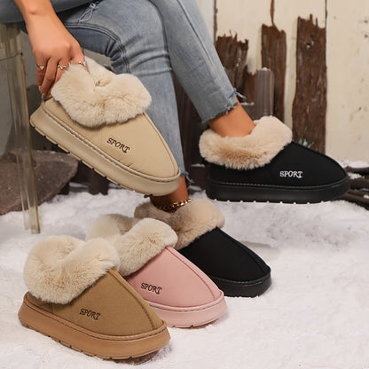 Chaussons confortables en peluche douce pour femmes, chaussures à plateforme antidérapantes avec doublure en fausse fourrure, semelle silencieuse et ajustement confortable pour une utilisation en intérieur