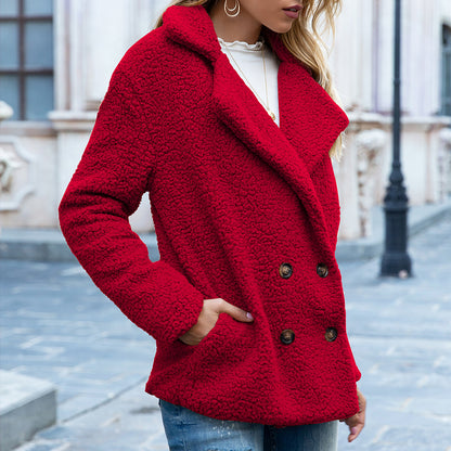 Lockerer Revers Flauschiger Mantel Winter Knopfjacke Strickjacke Outwear Für Damenbekleidung