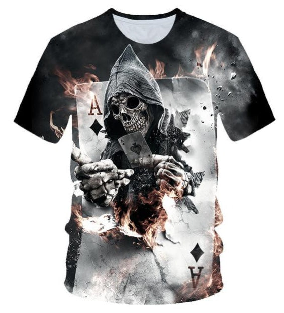 T-shirt punk moto pour homme avec motif tête de mort