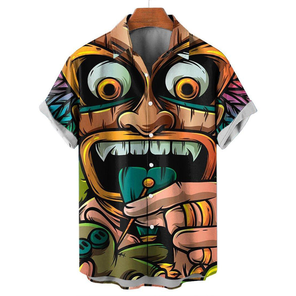 Chemise hawaïenne à manches courtes avec tête de mort 3D pour homme