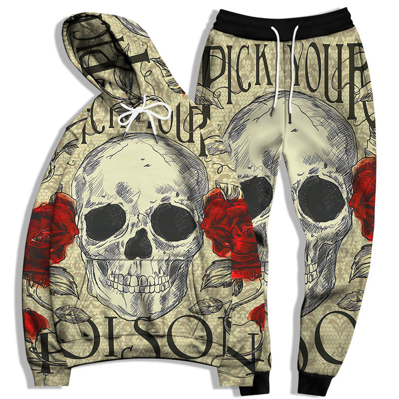 Langärmliges lockeres Sweatshirt für Herren mit Totenkopf-Print