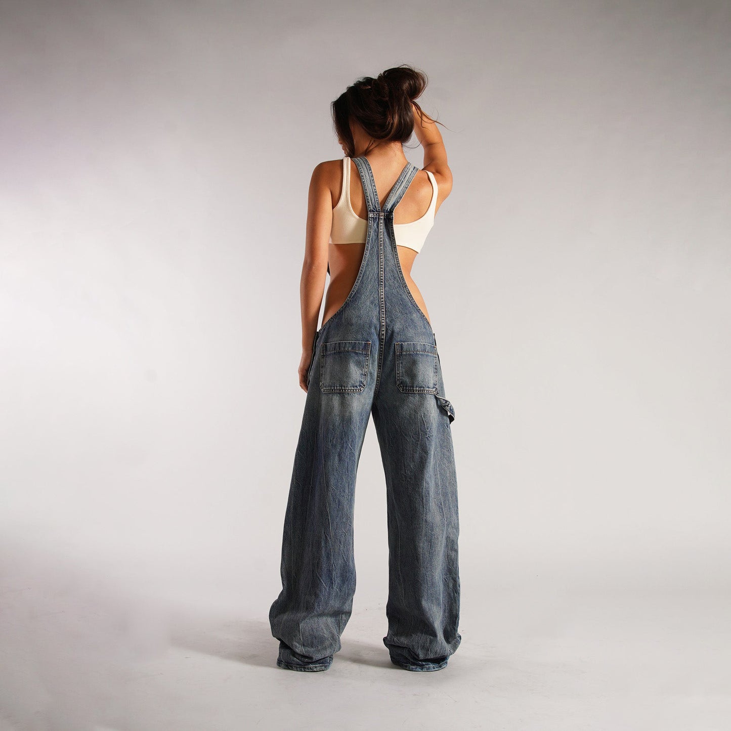 Salopette en jean à fermeture éclair Y2K avec poches Combinaison à bretelles ample à la mode Pantalon en jean streetwear Vêtements pour femmes