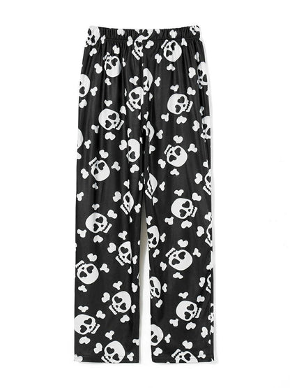 Lockere, lässige Pyjamahose mit Dralon-Totenkopf-Print