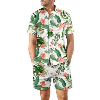 Ensemble 2 pièces chemise de plage imprimée costume d'été haut à revers ample boutonné et poches à cordon short décontracté à manches courtes costumes pour hommes vêtements