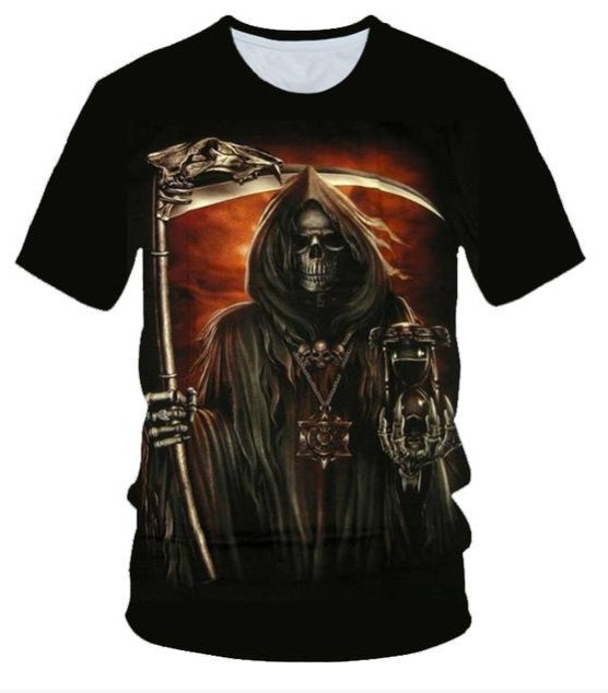 T-shirt punk moto pour homme avec motif tête de mort