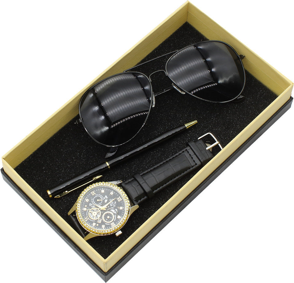 Men's Quartz Watch Business Sunglasses Sunglasses Pen Gift Set